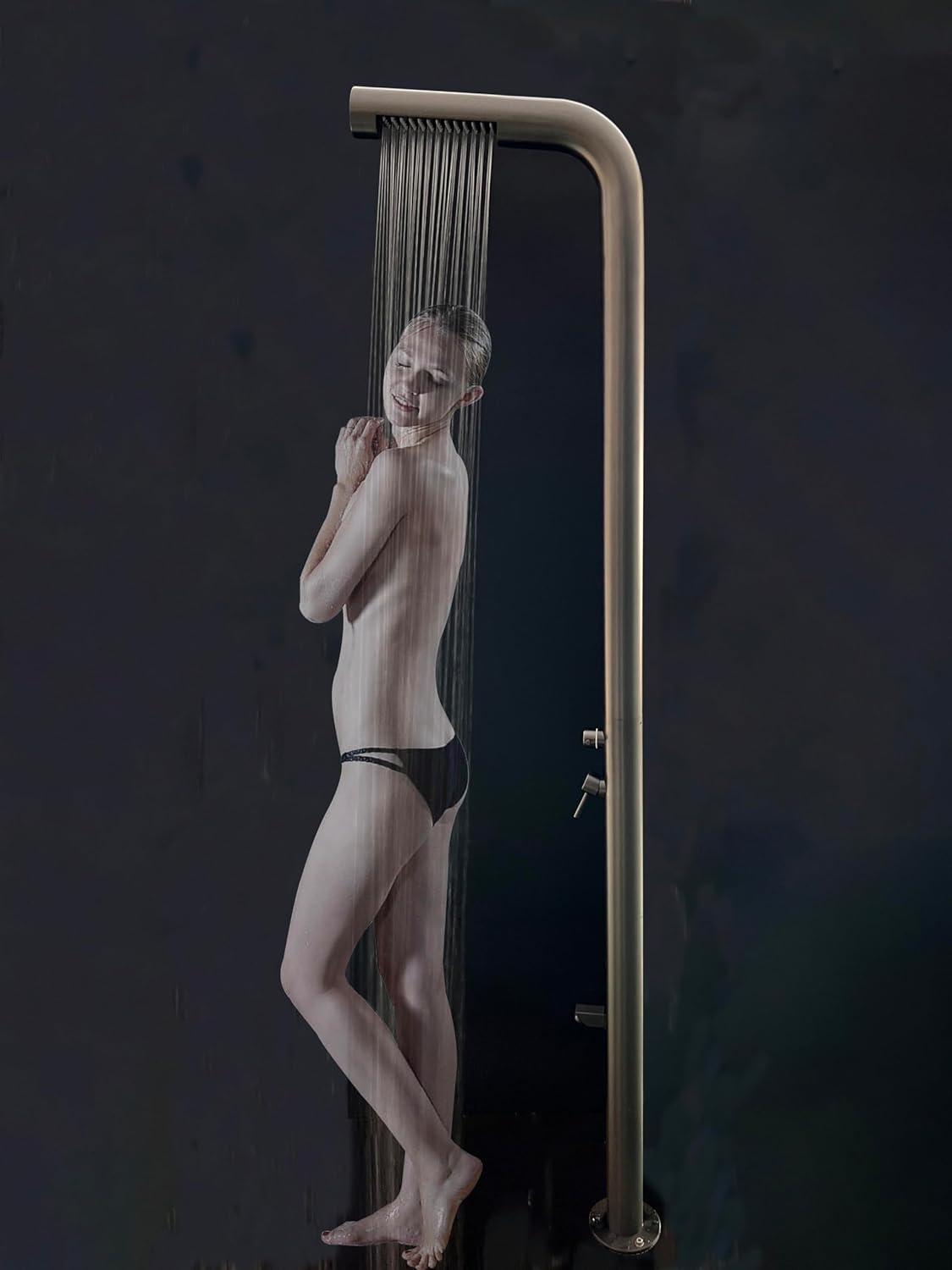 Wayime 87"Separable&Composable Free-standing Matte Black-Grey Stainless Steel 304 Rainfal Outdoor Shower with DOE Certificate