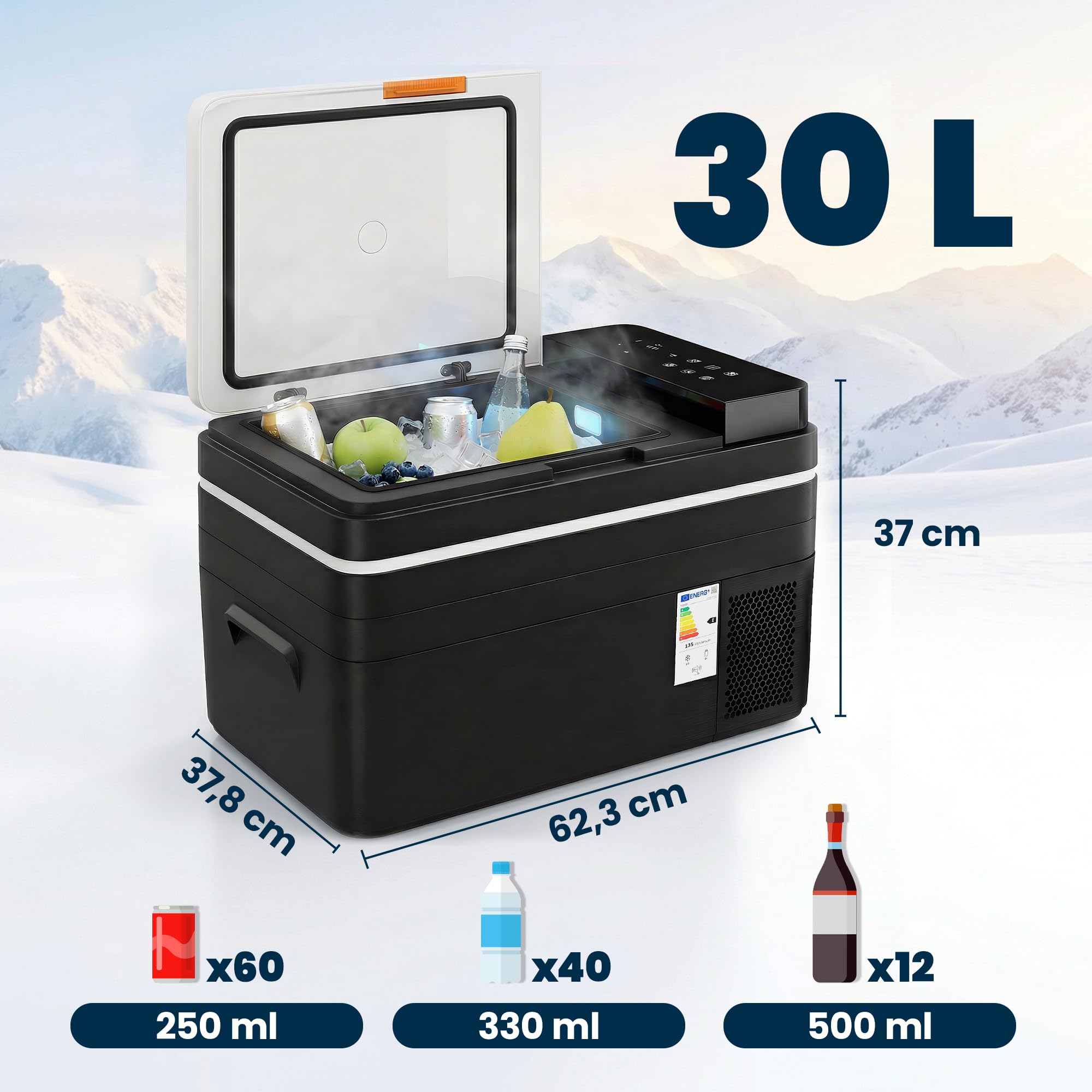 Outsunny Glacière Électrique Voiture 30L, Contrôle via Application, Modes MAX & ECO, 12V/240V, -20 à 20 °C, Réfrigérateur Portable à Compression pour Voiture, Camion, Bateau, Camping-Car, Noir