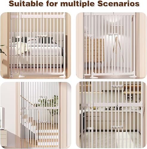 Miniatura 7 de Puerta para gatos extra alta de 74.8"-90.5" para puerta, cierre automático, montaje a presión sin taladro, con 3 pilares de soporte y puerta doble,