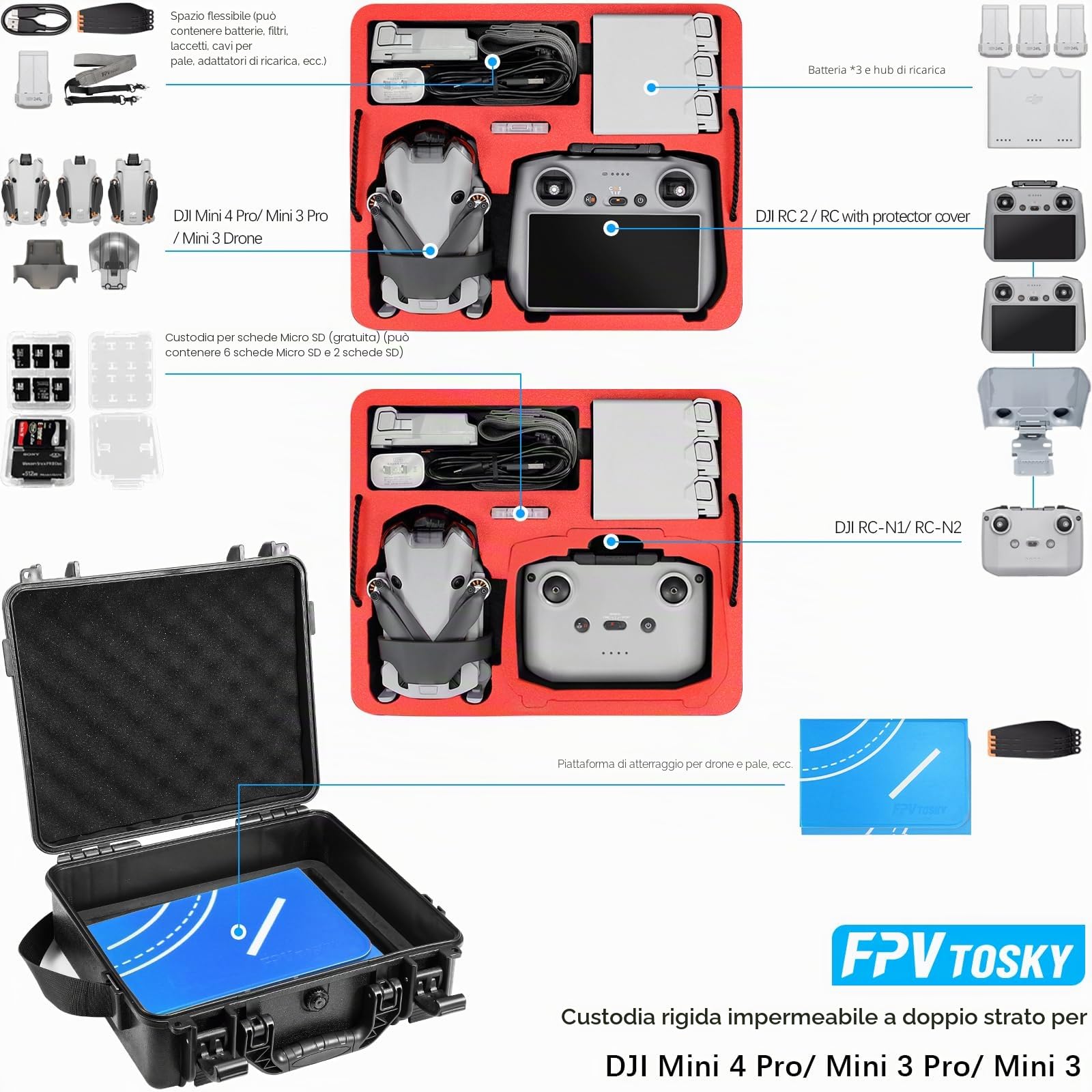 FPVtosky Custodia per DJI Mini 4 Pro I Compatto I Doppio Strato I Impermeabile - Custodia per DJI Mini 4 Pro Fly More Combo Kit, Accessori per la custodia del drone