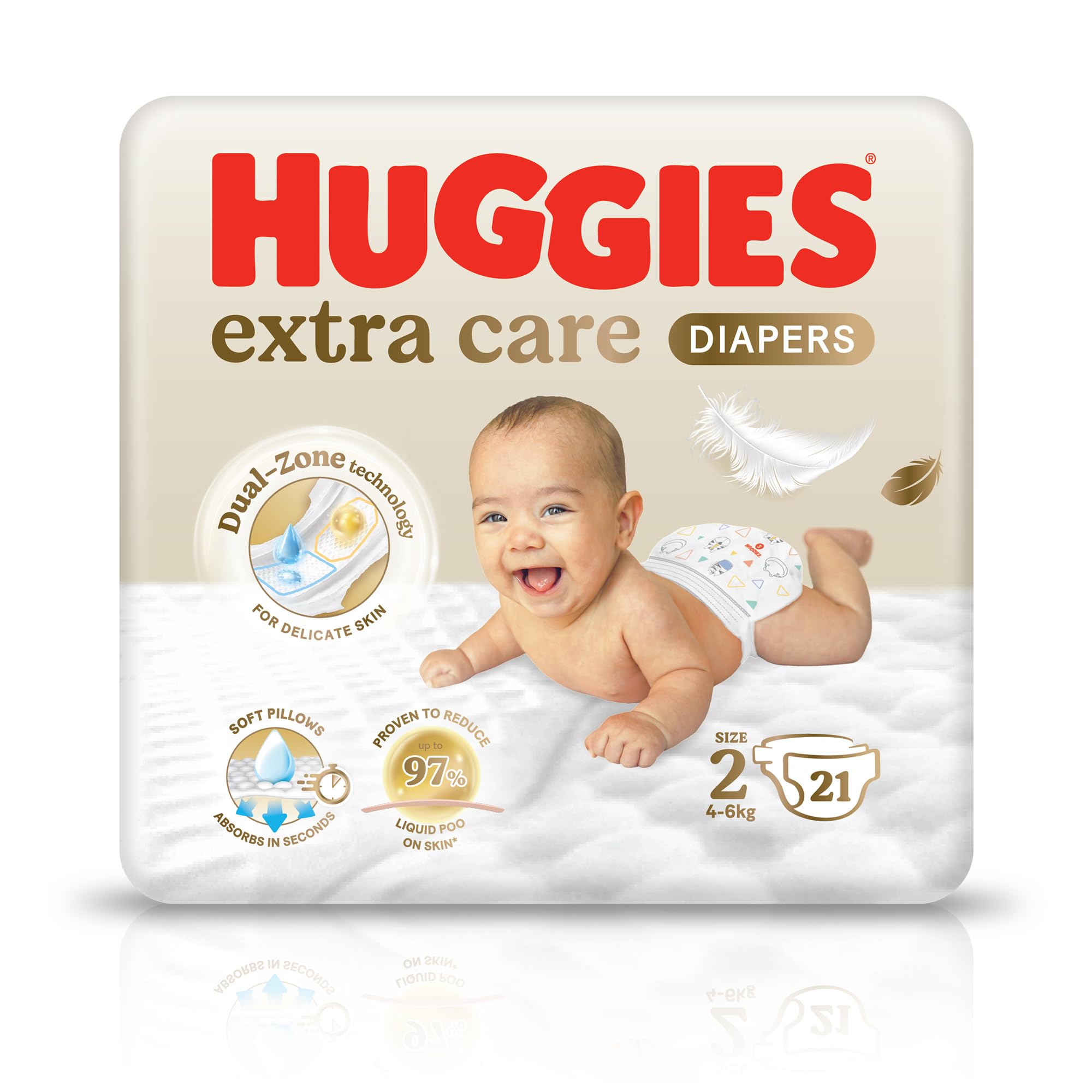 Huggies Diapers Size 2, 21 Count Pack – Soft Absorbent Baby Nappies with Wetness Indicator & Snug Stretch Fit for Small Growing Infants, Handy Travel Size (Approx. 3-6 kg)