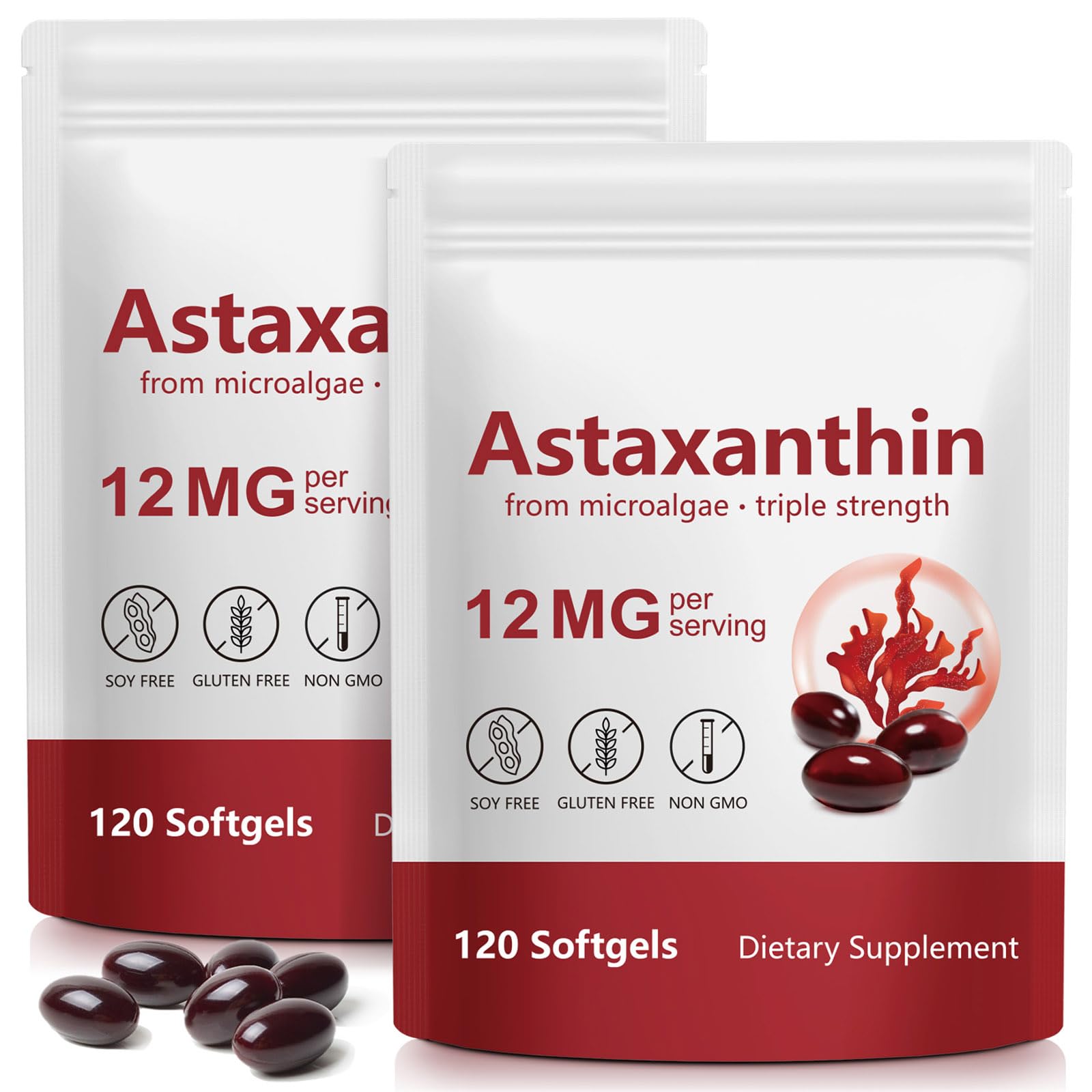Astaxanthin Supplements - 2PCS Astaxanthin 12mg, 240 Softgels Antioxidants Supplement with Natural Coconut Oil & Microalgae Extract, Support Eye, Skin, Joint & Immune System Health 120 Count (Pack of 2)