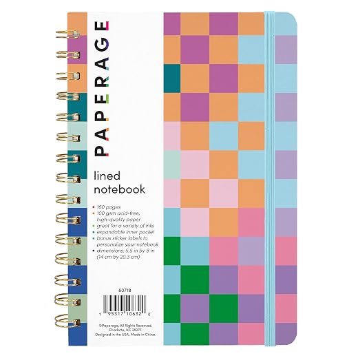 PAPERAGE Lined Spiral Journal Notebook, (Checkered Rainbow), 160 Pages, Medium 5.5 inches x 8 inches - 100 GSM Thick Paper, Hardcover, Double-Wire Spiral Journal & Notebook