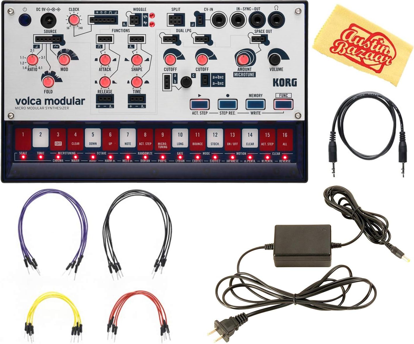 Korg Volca Modular Synthesizer Bundle with Power Supply and Austin Bazaar Polishing Cloth