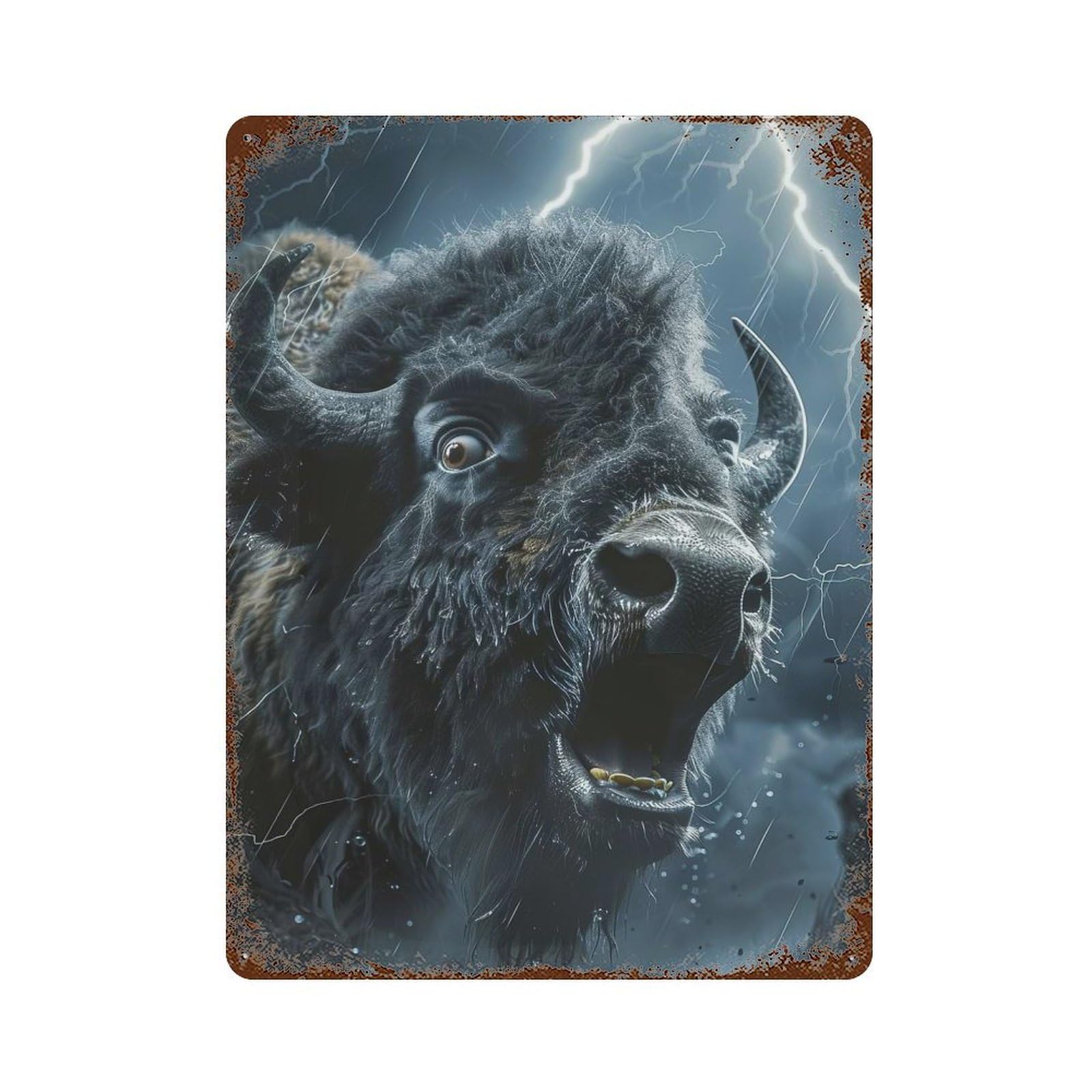 Vintage Rust Metal Sign with Bison Lightning Design 15.7"x11.8", for Farmhouse, Kitchen And Entryway Decor, Novelty Wall Decor