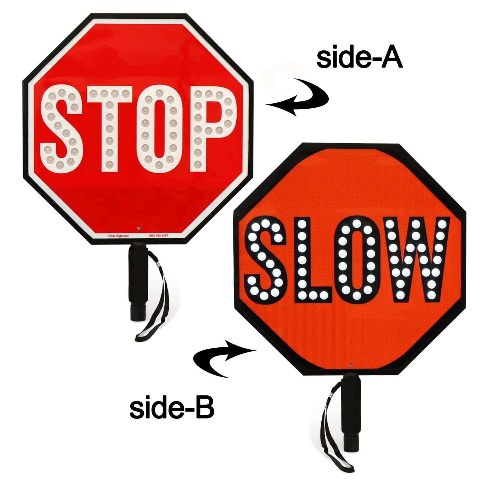 Dwustronny znak LED Stop/Slow z wbudowanym czujnikiem, akumulator o przekątnej 18", port USB, idealny do sterowania ruchem