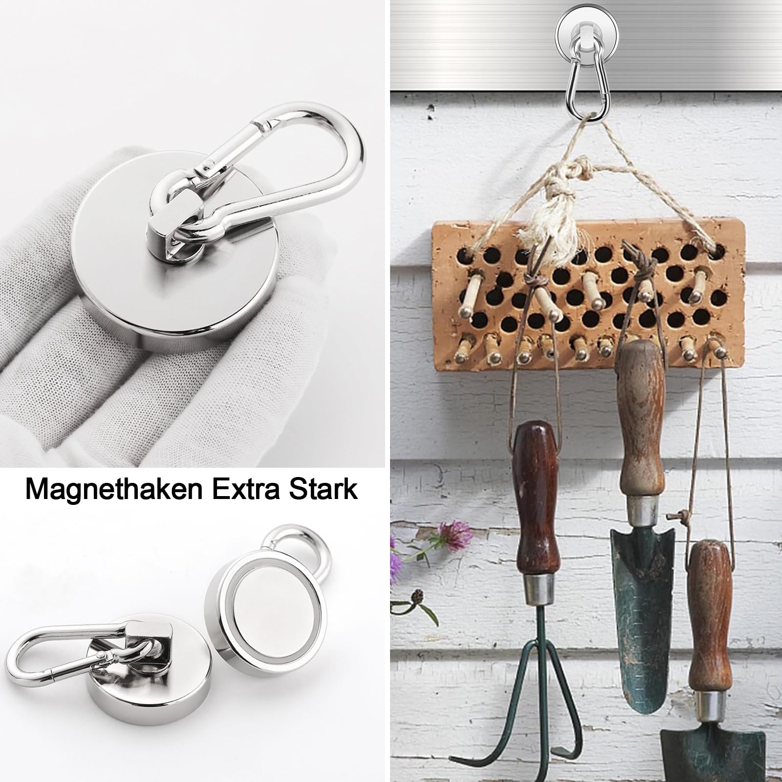 2 sztuki haków magnetycznych, ekstra mocne, 42 mm, magnesy neodymowe, obciążenie do 69 kg, obracane o 360°, do lodówek, kuchni