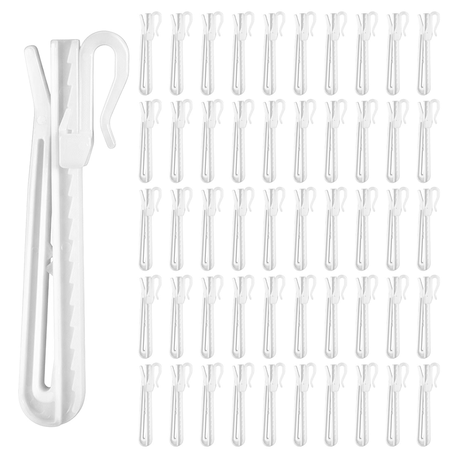 Muiltvoe 50 Pcs Pinch Pleat Curtain Hooks, Adjustable Plastic Curtain Hooks 85mm Ratchet System Drapery Pin Hook for Drapes Window Door Curtains Shower Curtains