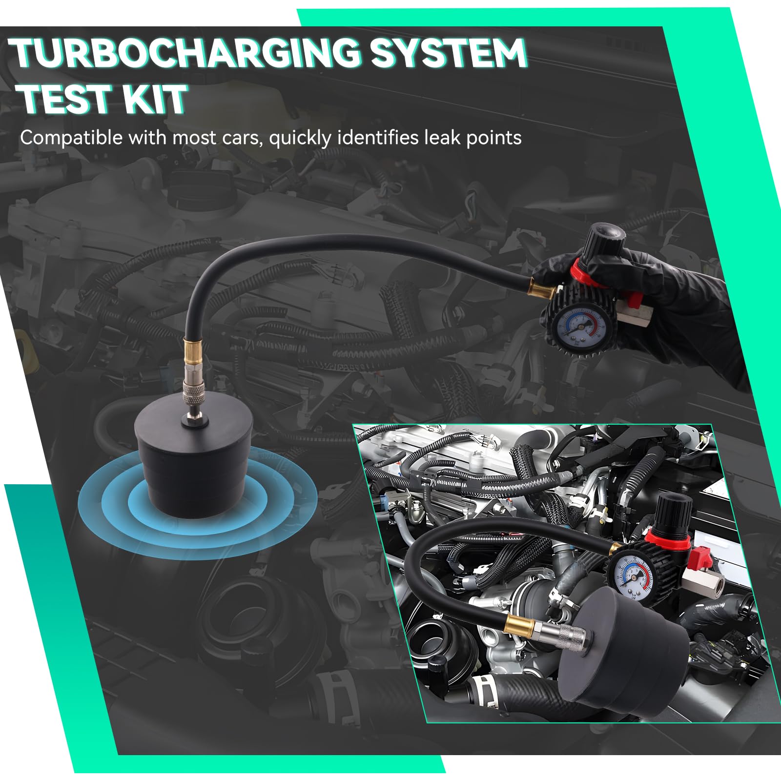 OiLiehu Tester di Tenuta Turbocompressore con 4 Adattatori - Kit Prova Pressione per Intercooler, Tubazioni Aria e Sistema Sovralimentazione Auto - Adattatori per Tubi da 35 a 89 mm