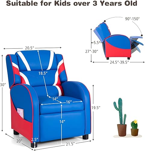 Miniatura 3 de Costzon Silla reclinable para niños, silla reclinable para juegos con reposapiés, reposacabezas, soporte lumbar y bolsillos laterales, silla