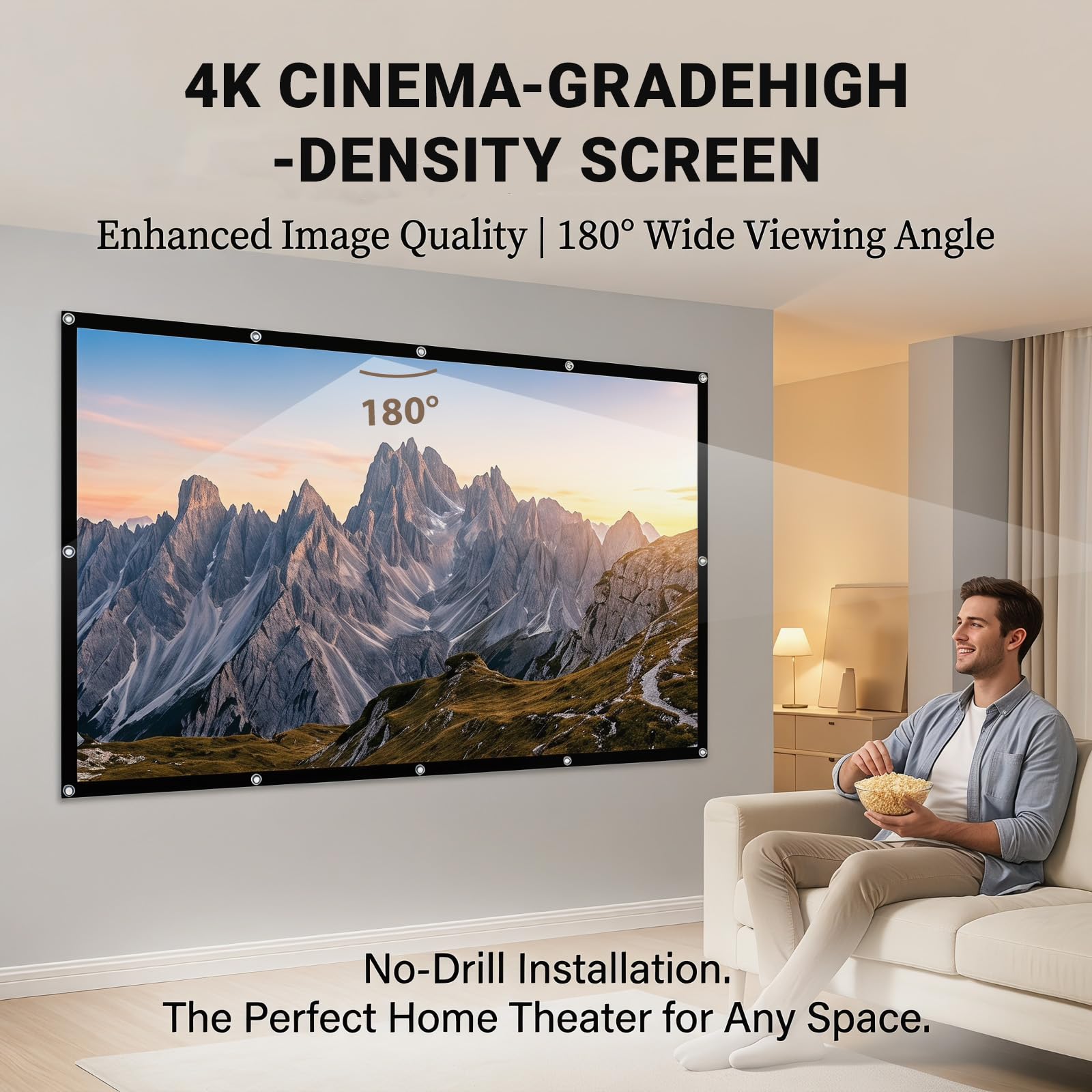 Écran de projecteur 100 pouces 16:9 HD 4K pour extérieur et intérieur - Écran de projection portable pliable et lavable pour home cinéma, bureau et camping