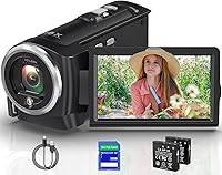 Tixeuo 2.7K QHD Camcorder 50MP Vlogging Camera 16X Zoom Webcam 270° Flip Screen 32GB SD 2 Batteries