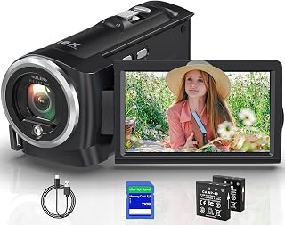 Tixeuo 2.7K QHD Camcorder 50MP Vlogging Camera 16X Zoom Webcam 270° Flip Screen 32GB SD 2 Batteries