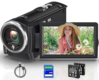 2.7K Video Camera Camcorder QHD 50MP YouTube Vlogging Camera 16X Digital Zoom Webcam 270 Degree Rotation Screen Camcorders with 32G SD Card and 2 Batteries Recording While Charging - Amazon product rated Grade A