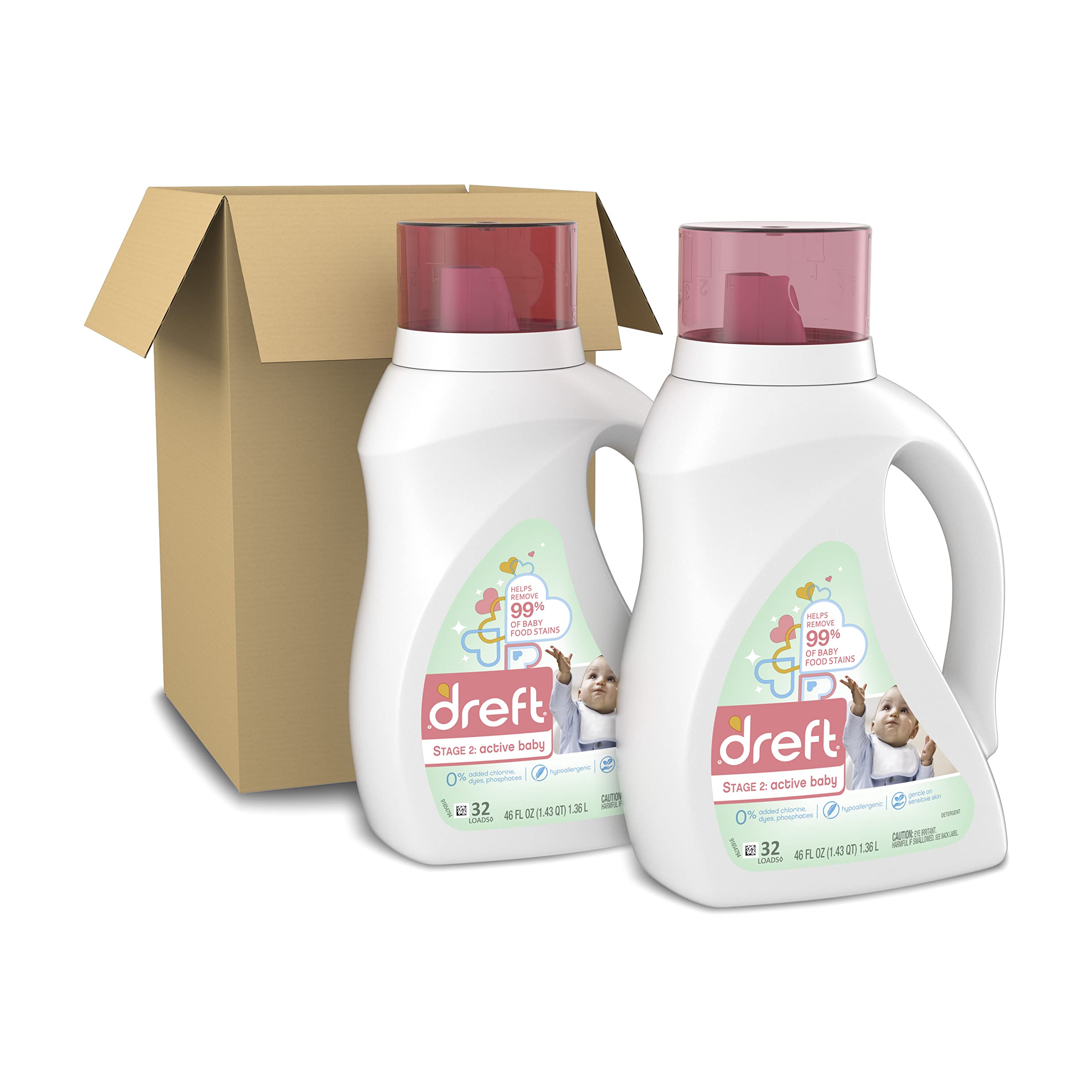 Buy Dreft Stage 2 Baby Laundry Detergent Liquid Soap, Natural for Newborn, or Infant, HE, 64