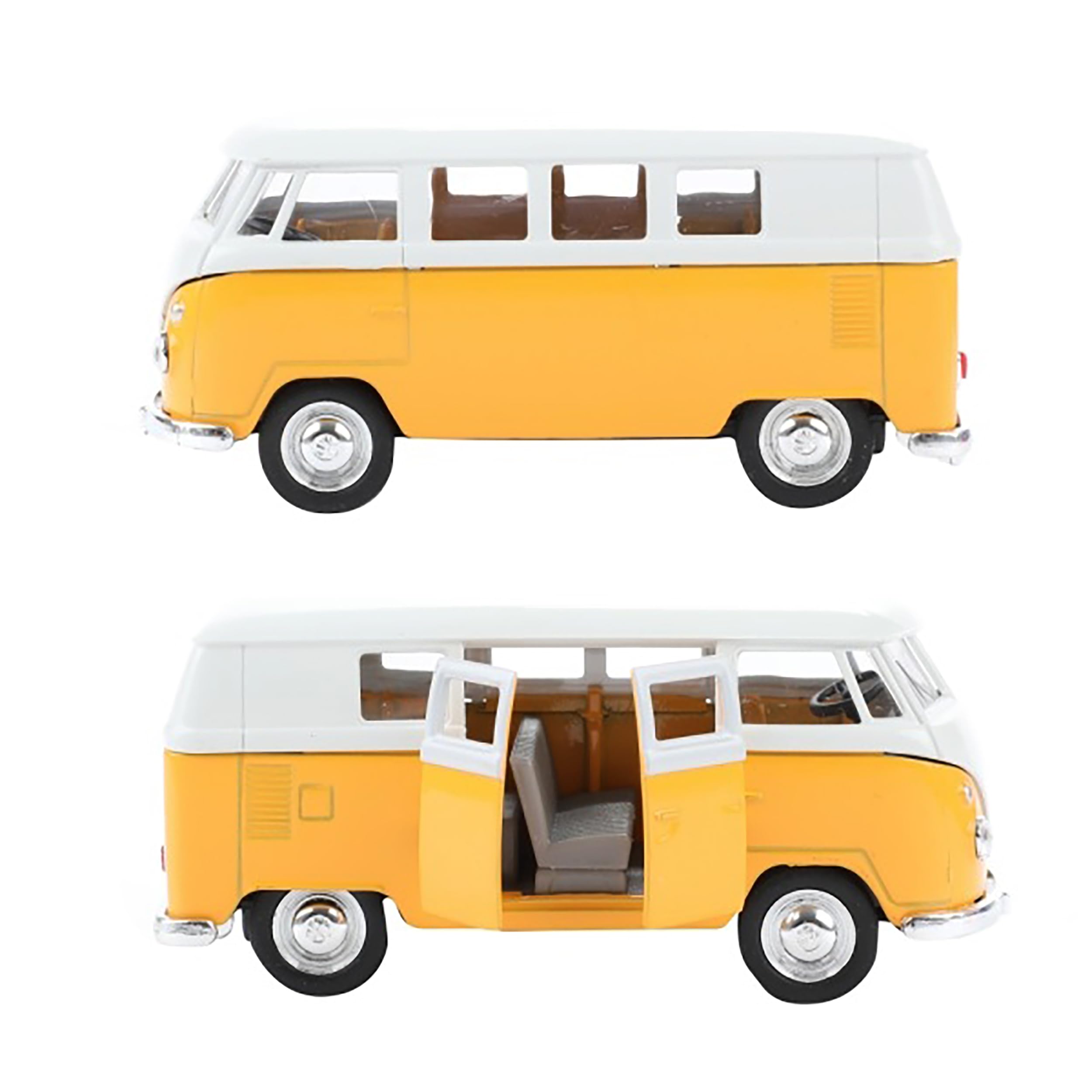 Volkswagen T1 Bus 1963 VW Modell aus Metall mit Rückzugmotor Modellauto Spielzeugauto Spielzeug Auto 4-Farben Welly 08 (Gelb)