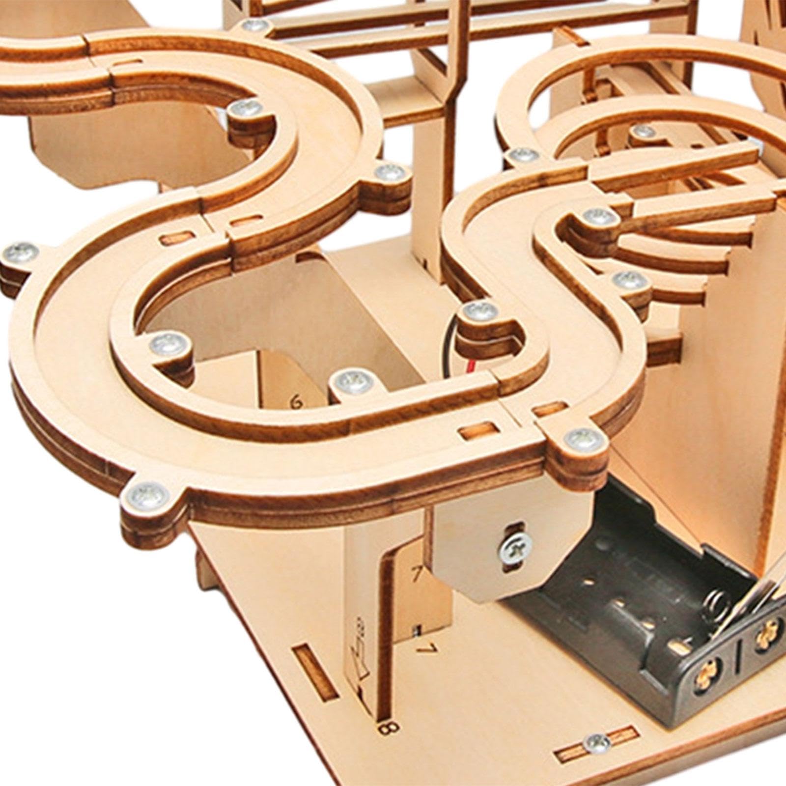 Marblebahn 3D Holzpuzzle Mechanisches Kugelbahn Modell Rollercoaster Bastelspiel Elektrischer Bausatz Aus Holz mit Interaktiver Montage für Erwachsene