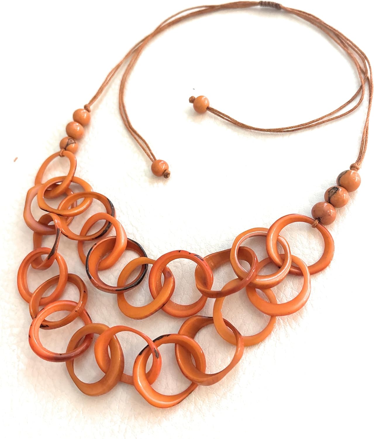 Tagua nut necklace in orange TAG787O, tagua nut jewelry, 2 strands bib necklace