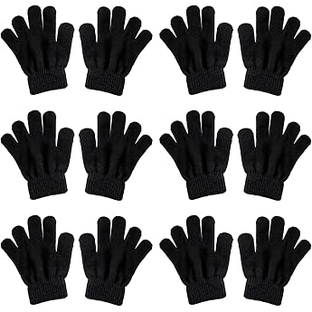6 Pairs Magic Stretch Gloves Winter Childrens Gloves Childrens Stretch Mittens Warm Baby Knitted Gloves for Girls and Boys for Children 5-13 Years Girls & Boys Black