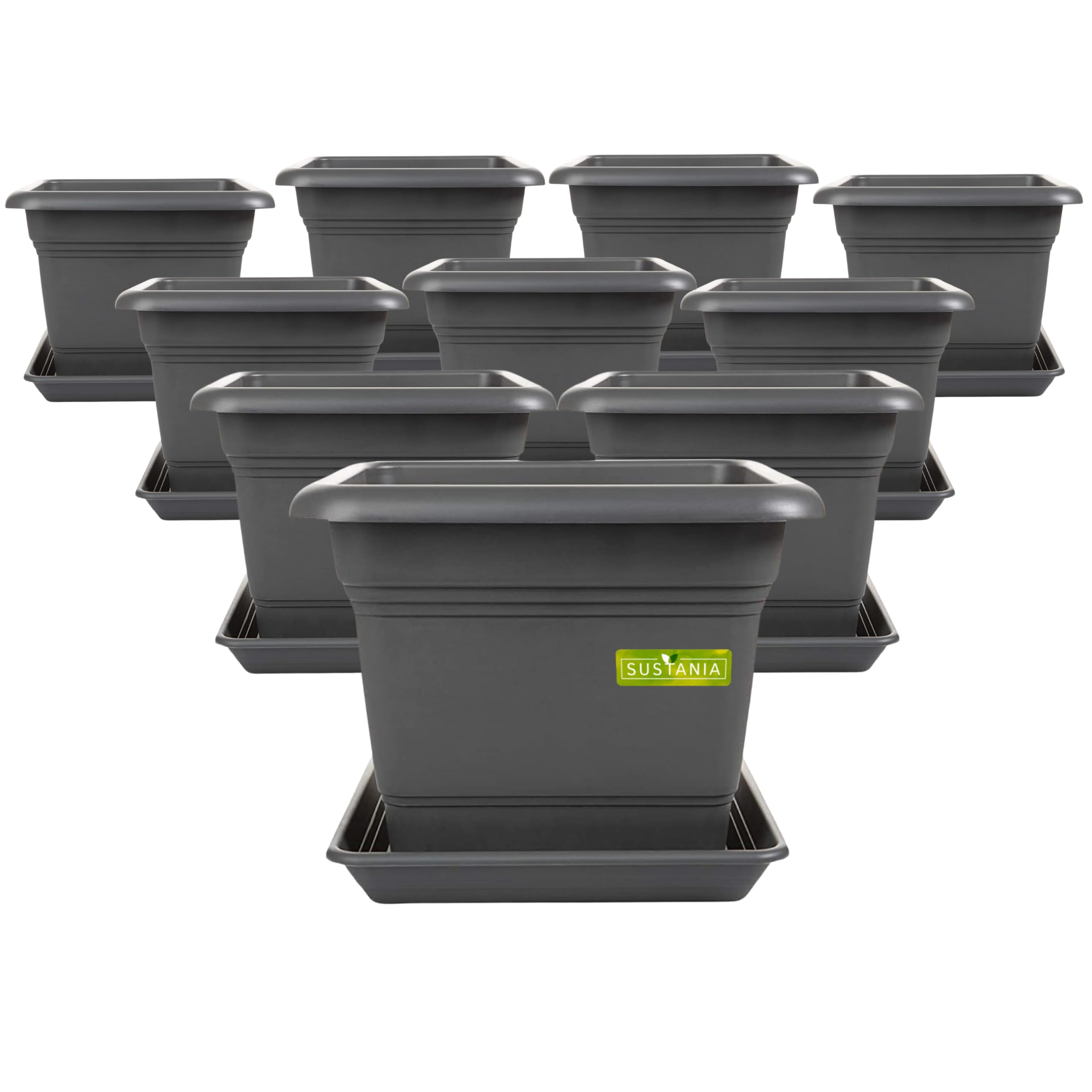 2friends Sustania Pflanzkübel Eckig 28x28 Anthrazit 10er Set - Robuster Blumentopf GroÃŸ, Ãœbertopf Ideal für Tomatenpflanzen, Eckige Pflanztöpfe Kunststoff für Garten & Balkon