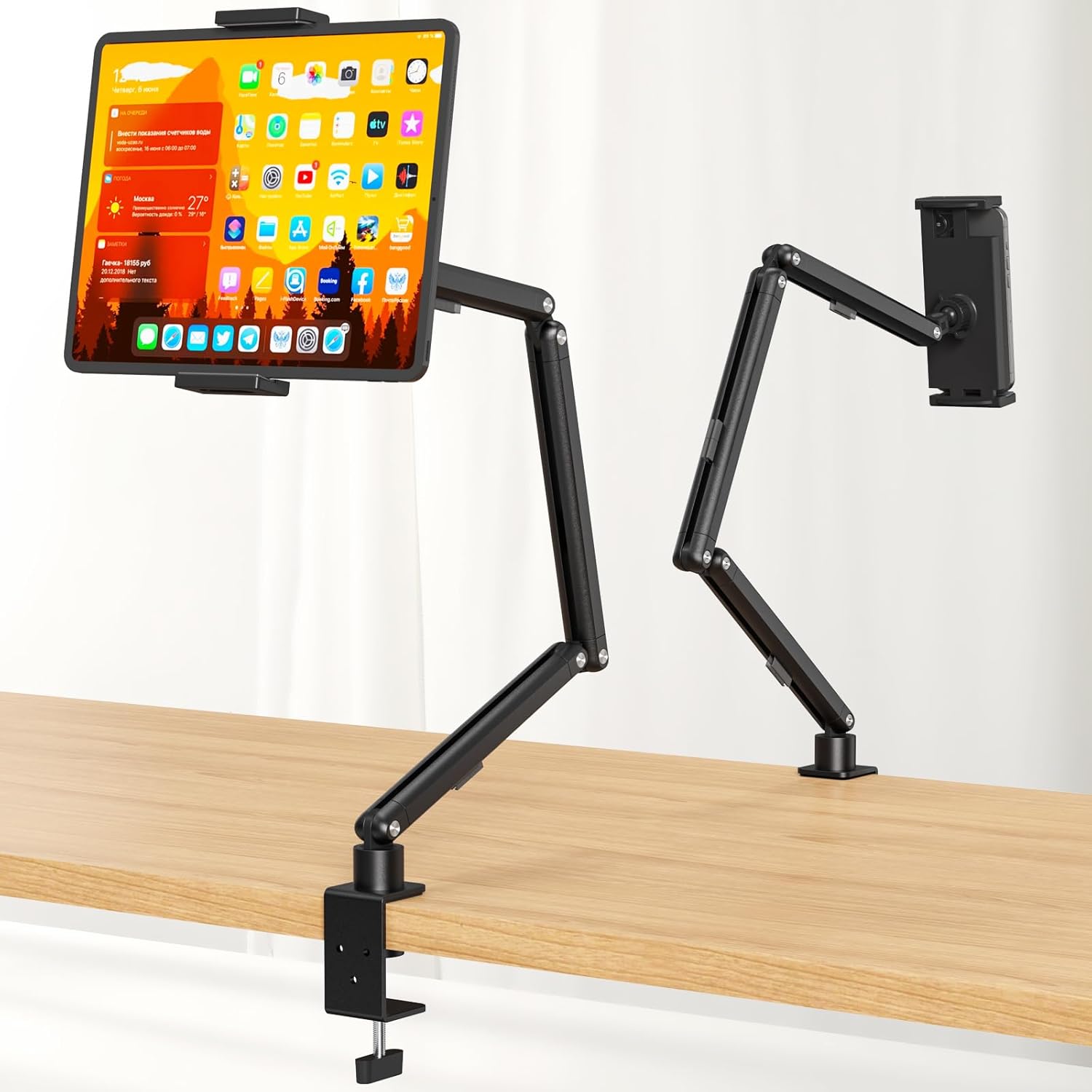 Houele Tablet Stand Holder, Adjustable Foldable iPad Desk Mount Arm with 360°Rotate Base, Tablet Holder with Clamp iPad Stand for Desk, Compatible with Tablets, Phones or Other 4.7-15.6" Device
