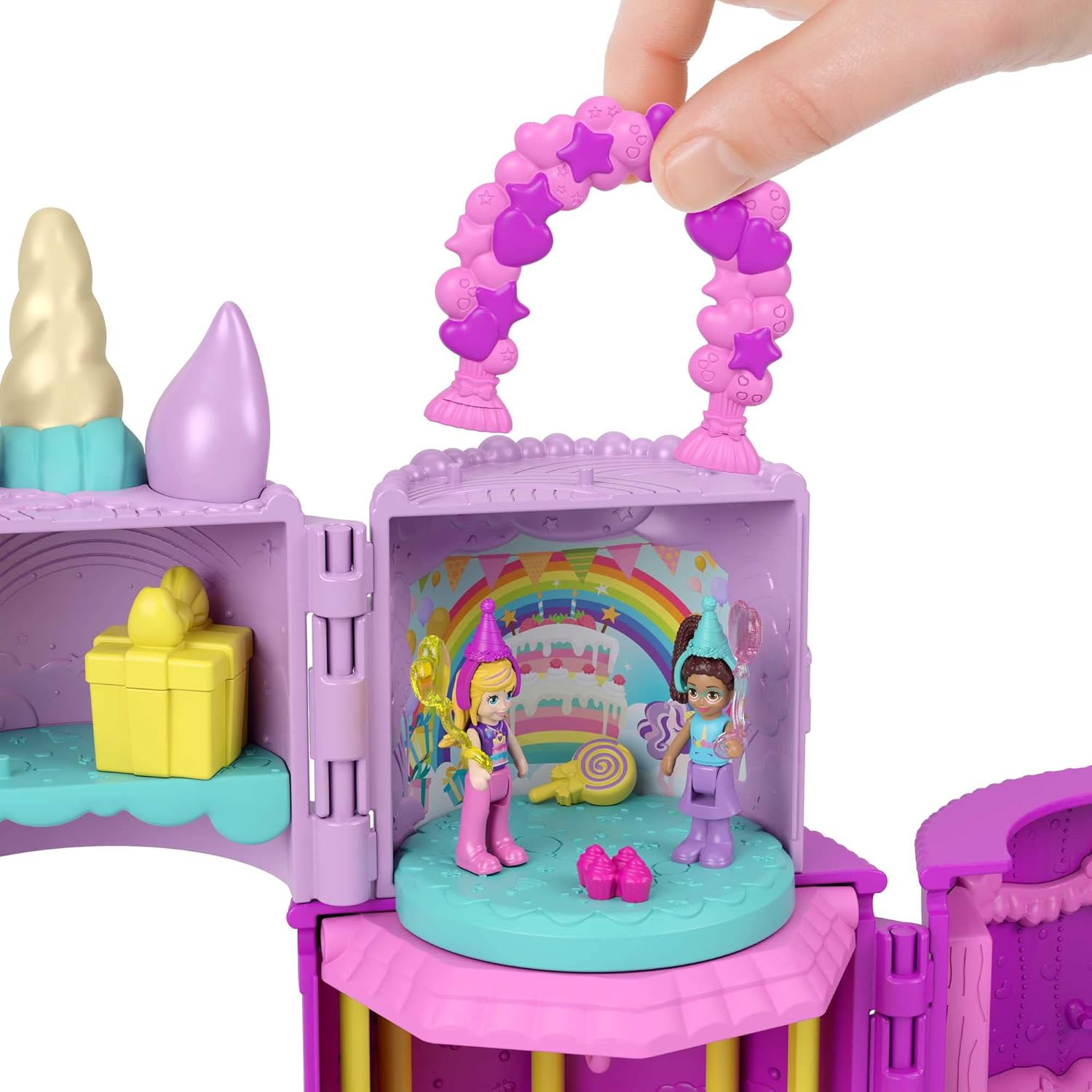 Polly Pocket 2-in-1 Unicorn Toy Playset, Spin 'N Surprise Birthday with Micro Polly & Lila Dolls, Plus 25 Accessories