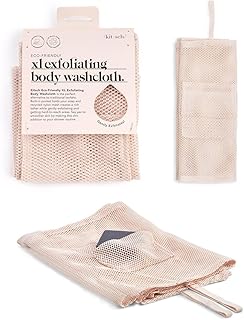 Kitsch XL Exfoliating Body Scrubber - Shower Scrubber for Body with Built in Pocket | Recycled Nylon Exfoliating Washcloth | Body Scrubbers for Use in Shower | Extra Long Bath Scrubber, 1 pc (Blush)