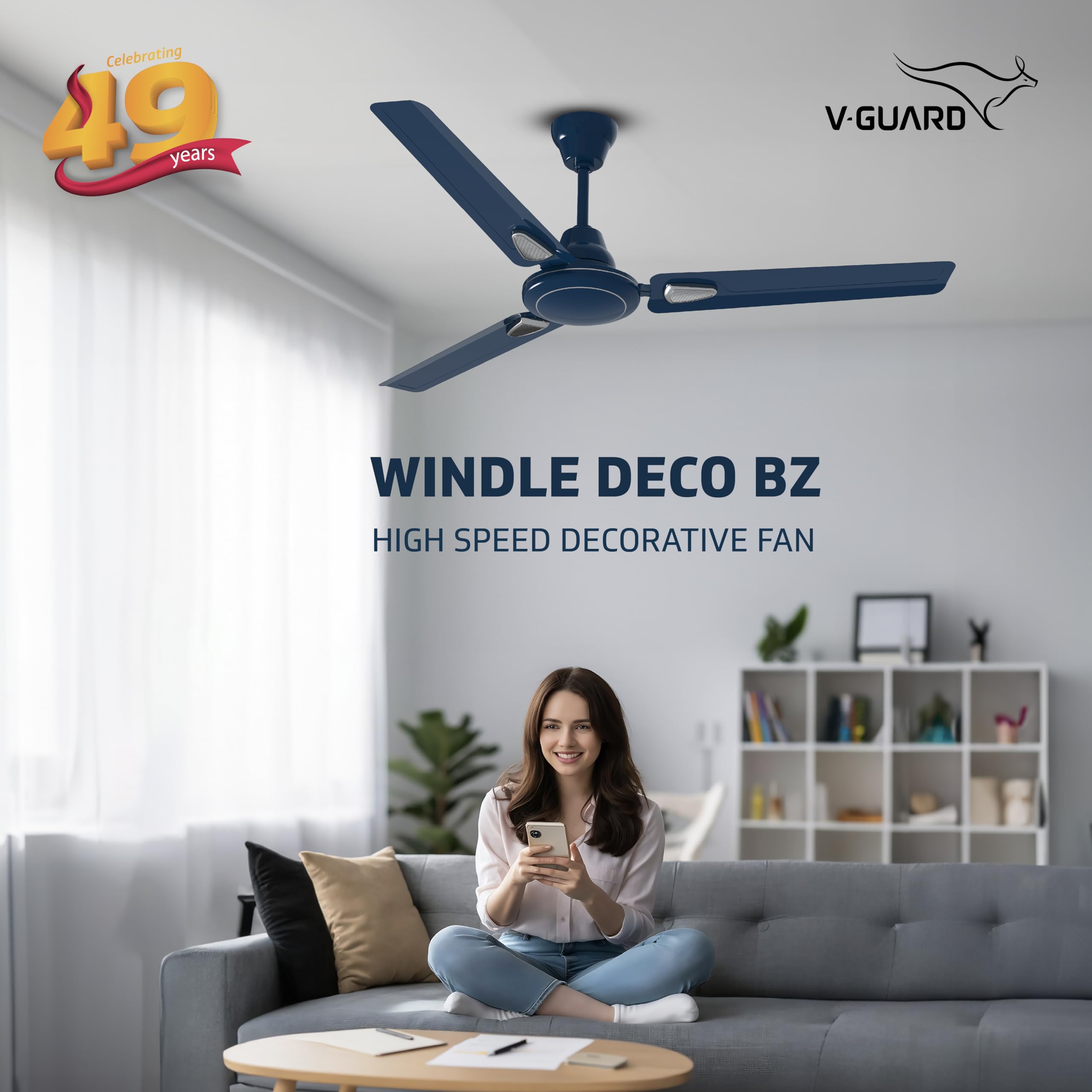 V-Guard Windle Deco Ceiling Fan - Admiral Blue -2