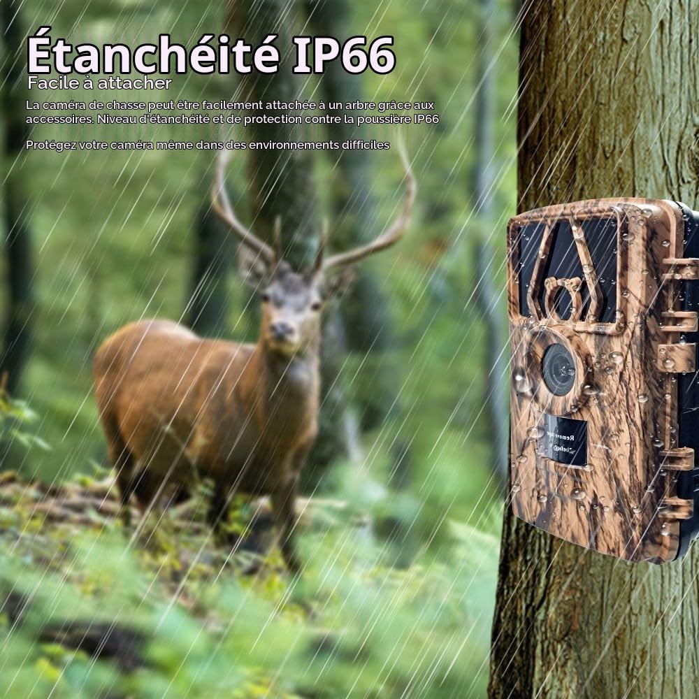 Caméra de Chasse 8K 60MP Full HD Camera Chasse avec Carte SD 32GB Nocturne Activé par Le Mouvement Infrarouge Surveillance Exterieur Grand Angle 120° Distance de Déclenchement 20m IP66 Étanche