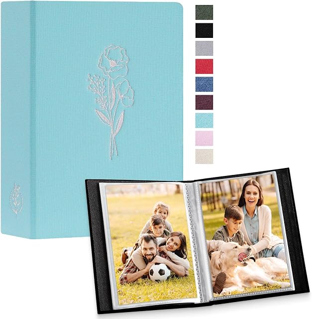 Lanpn Small Photo Album 6x4 2 Packs, Each Pack holds 50 Pictures, Slip in Pockets Mini Linen Top Loading Photo Albums for Portrait Only 10x15cm Picture Teal