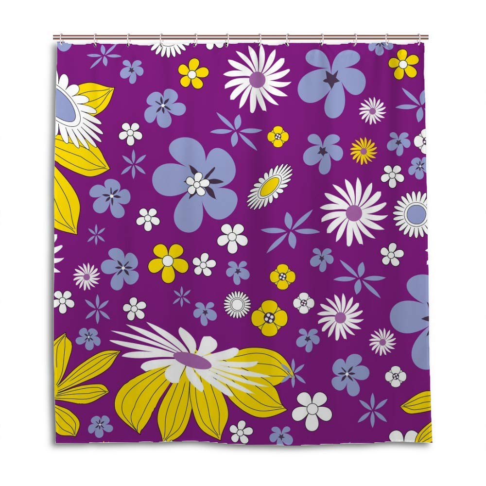 Rideau de douche CHEHONG violet jaune 180x180 cm avec crochets