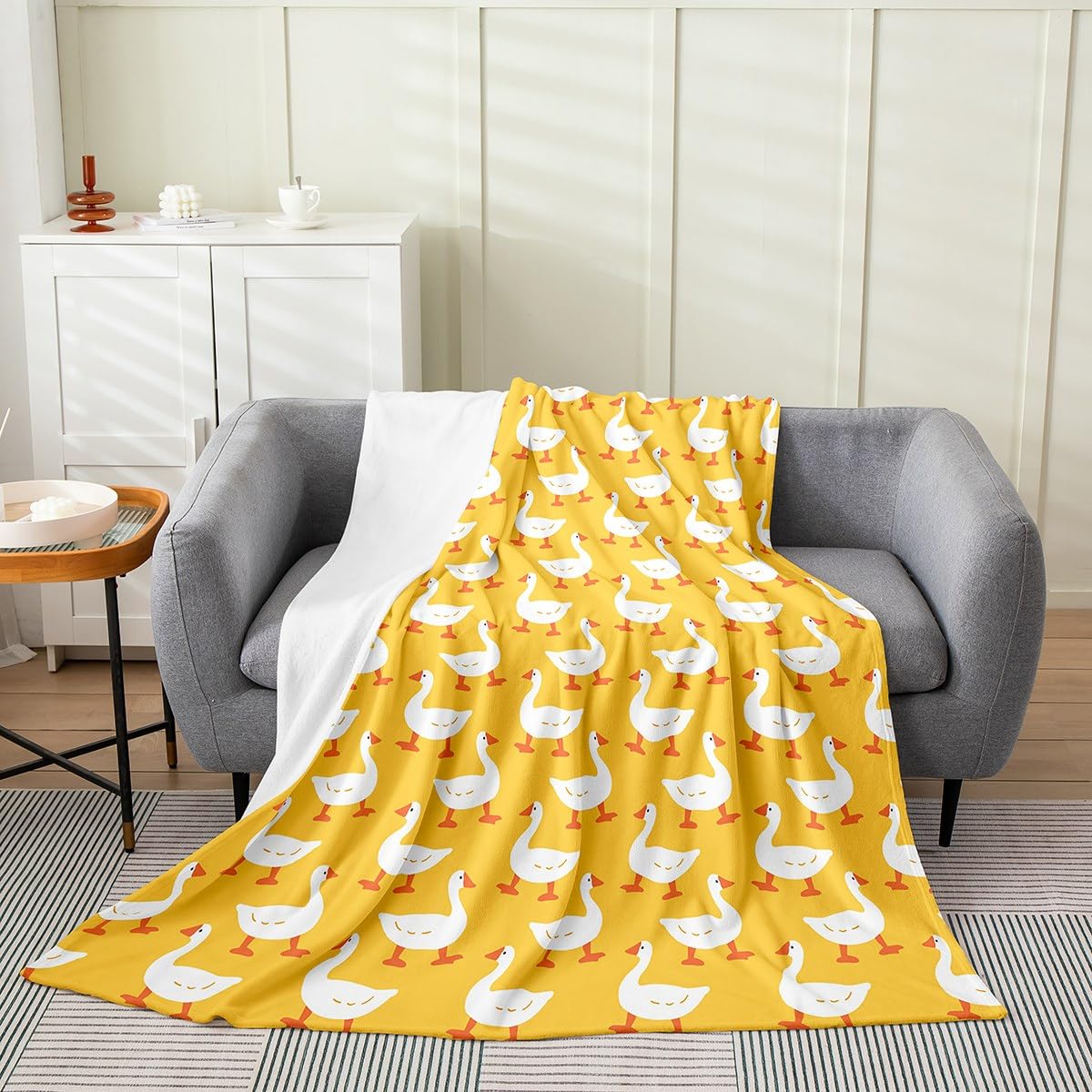 Erosebridal Farmhouse Animal Bed Blanket for Kids Child,White Yellow Goose Throw Blanket Baby 30x40 inch,Cartoon Duck Doodle Fleece Blanket,Rustic Wild Pet Flannel Blanket Living Room Decor