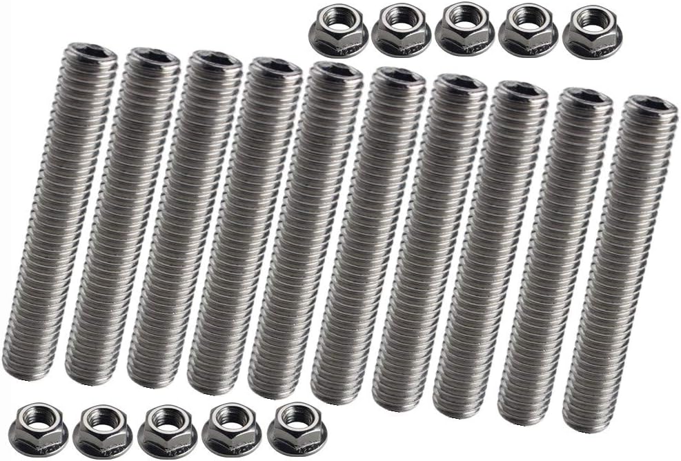 Dewhel 10pcs stainless exhaust manifold stud kit manifolds Super Duty for Ford 6.8 Liter V10 (One Side)