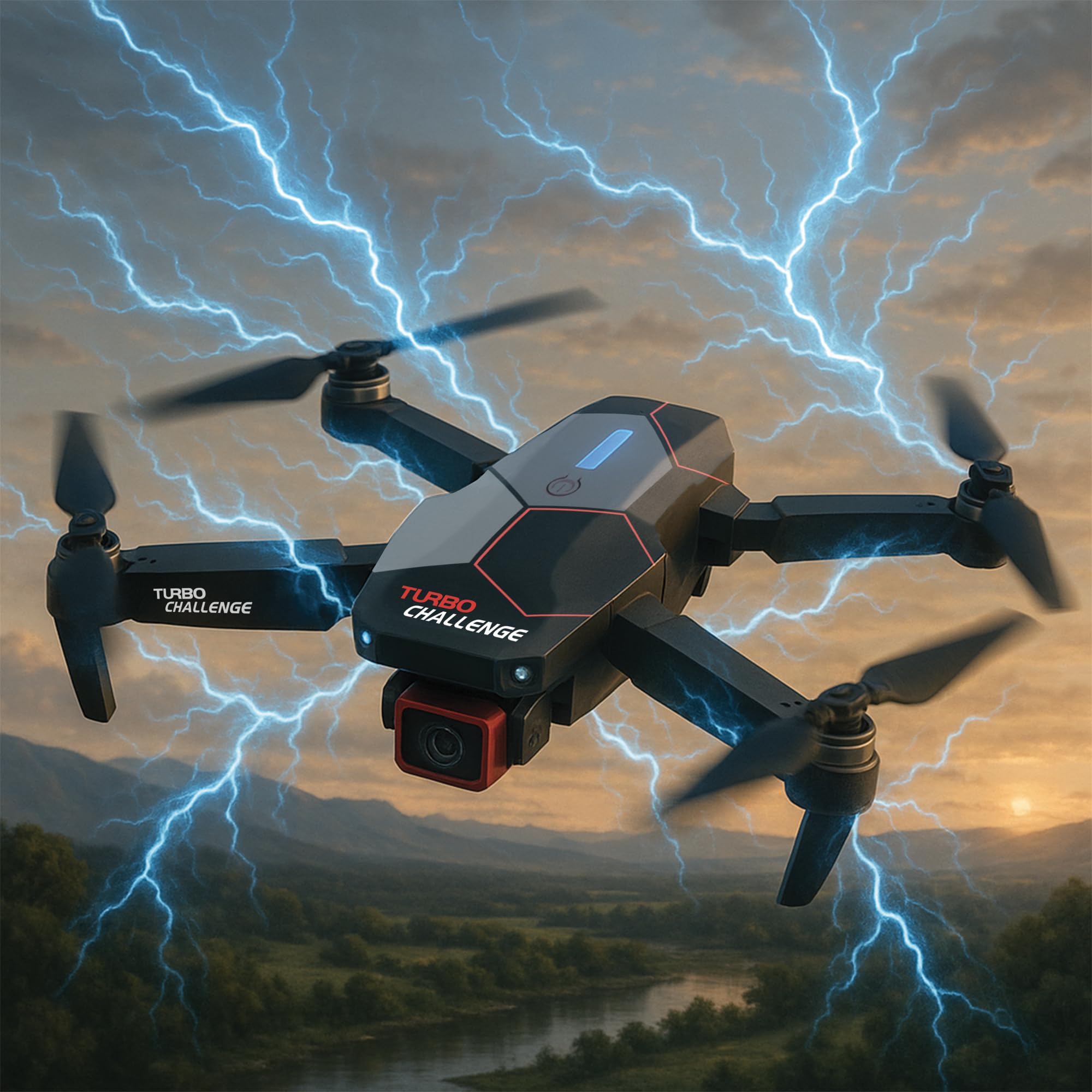 TURBO CHALLENGE - Drone - Quadricoptère - 400329 - Dispositif Volant - Noir - 2 Batteries Rechargeables - Cadeau - Anniversaire - Vidéo - Photo - Radiocommandé - Ecran Intégré - À Partir de 14 Ans