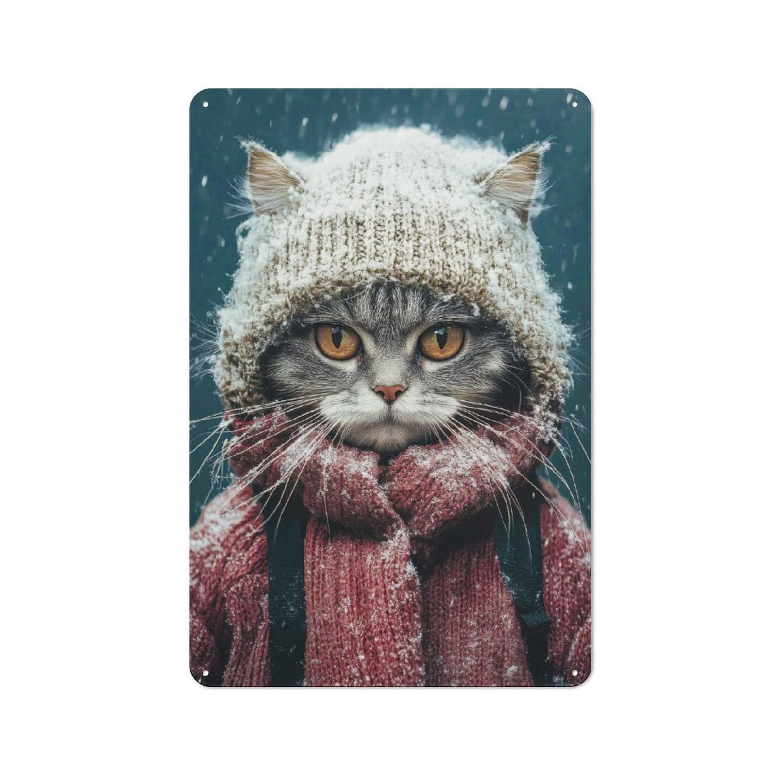 Junmoney Cat In Winter Gear Garage Metal Sign 30X20cm, Retro Workshop Wall Decor For Tool Room, Garage, Studio Or Home Bar