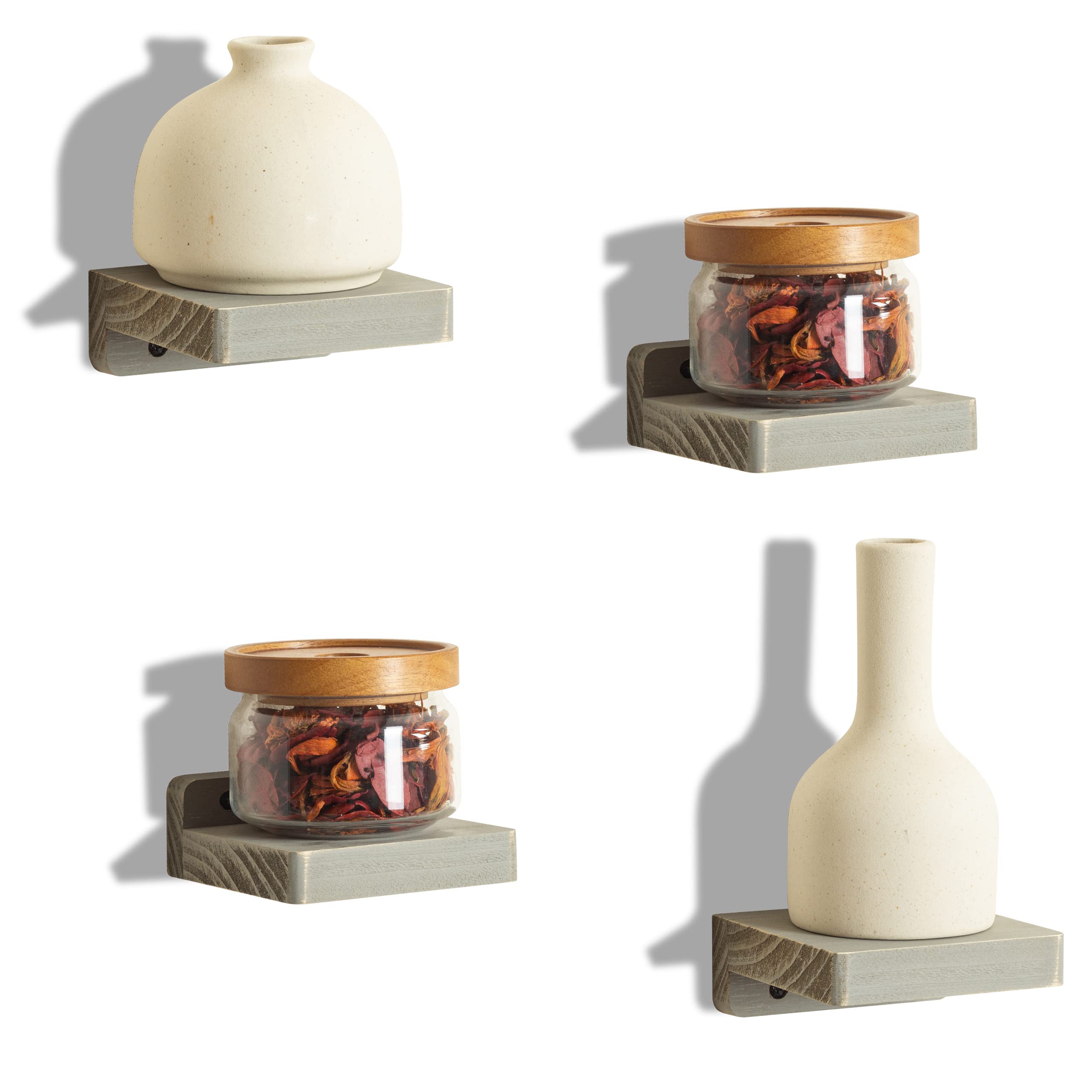 Freezing point Small Floating Shelf for Wall Set of 4 Natural Wood 4Inch Mini Wall Shelves Decor Plant Display Collectibles Mounted Kitchen Bathroom