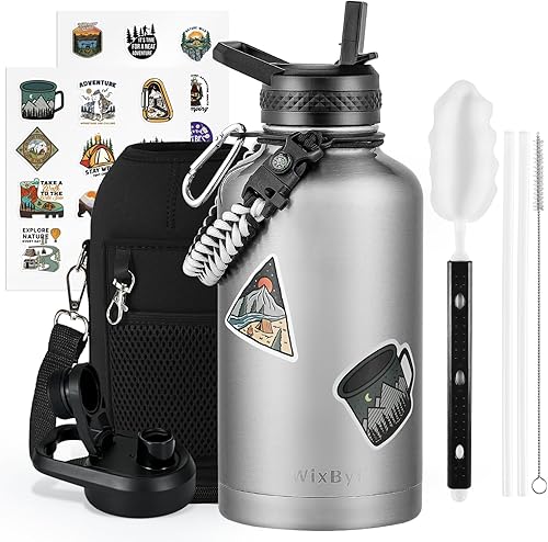 Miniatura 38 de Botella de agua aislada de 20 onzas con popote (fría durante 48 horas), jarra de agua deportiva de acero inoxidable con triple pared al vacío, termo