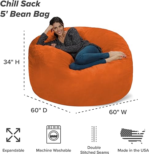 Miniatura 67 de Silla Chill Sack Bean Bag: muebles de espuma de memoria gigante y una tumbona grande. Gran sofá con gran cubierta de gamuza suave resistente al