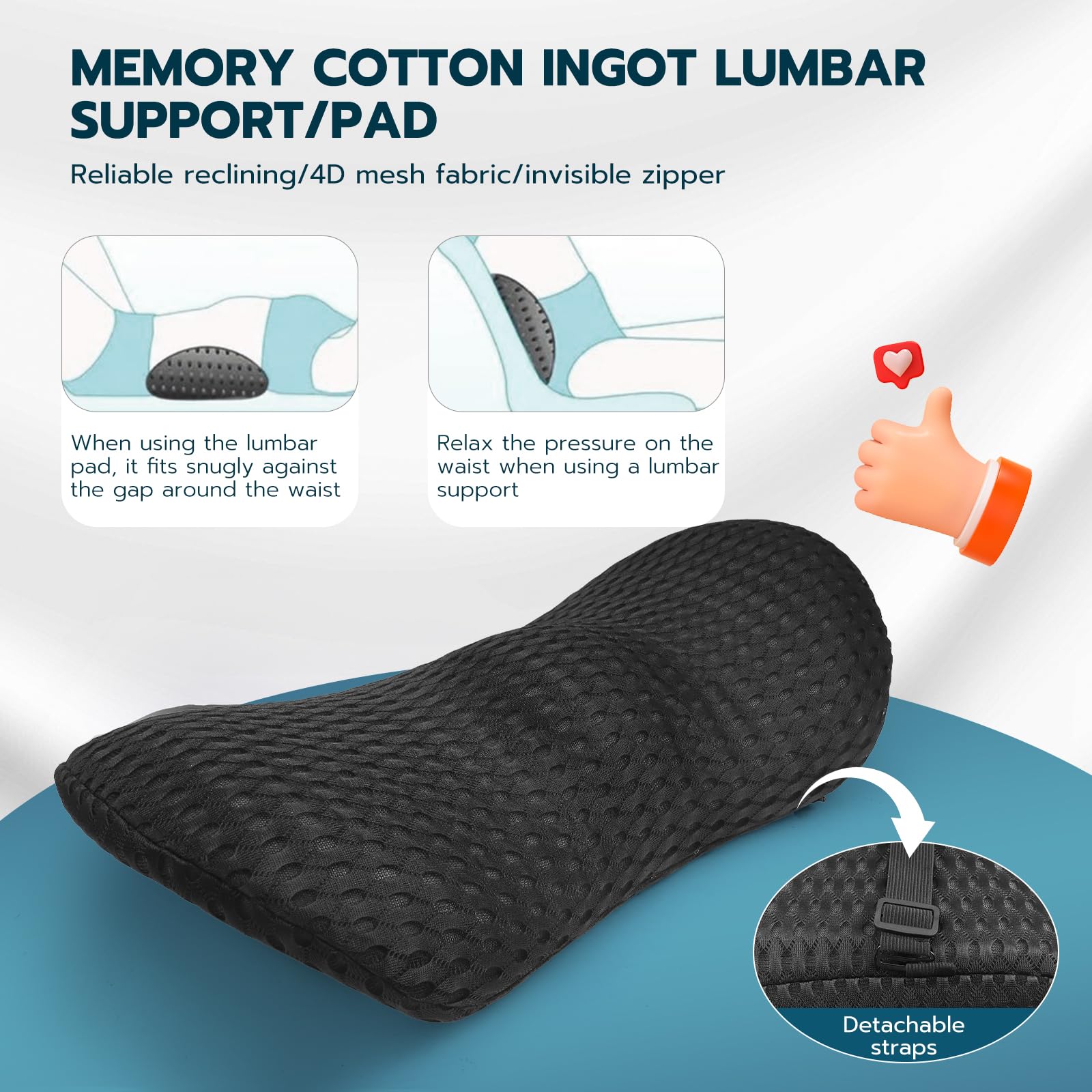 Cuscino Supporto Lombare Auto Ergonomico in Memory Foam, Cuscino Lombare Divano | Supporto Lombare per Auto & Cuscino Schiena Ufficio, Sollievo dal Mal di Schiena, Adatto a Letto/Ufficio/Divano