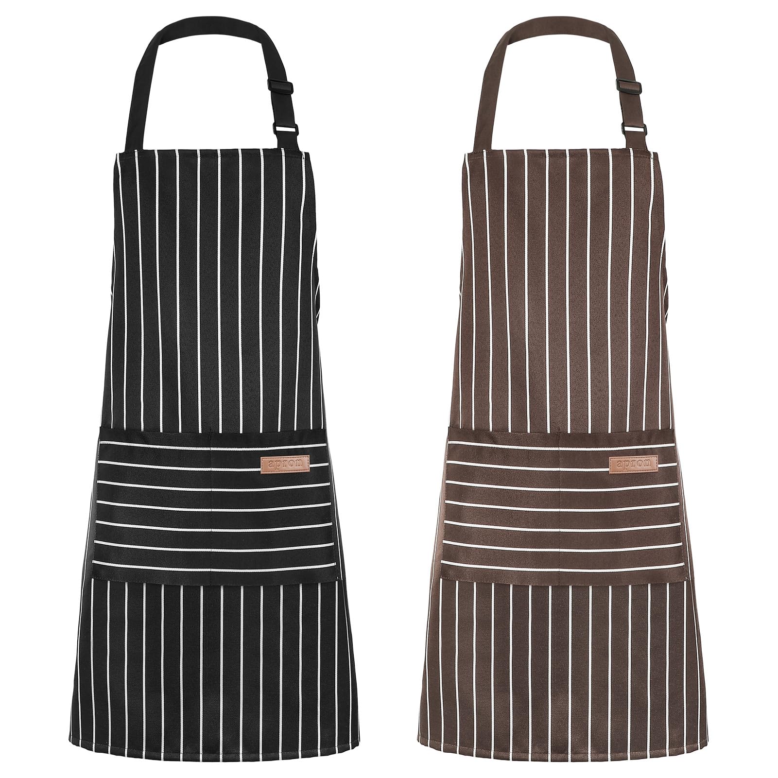 saerryor 2 Pack Unisex Adjustable Bib Apron with Pockets Cooking Kitchen Chef Women Men Aprons for Home Kitchen,Restaurant,Coffee House,Black,Khaki — image 1