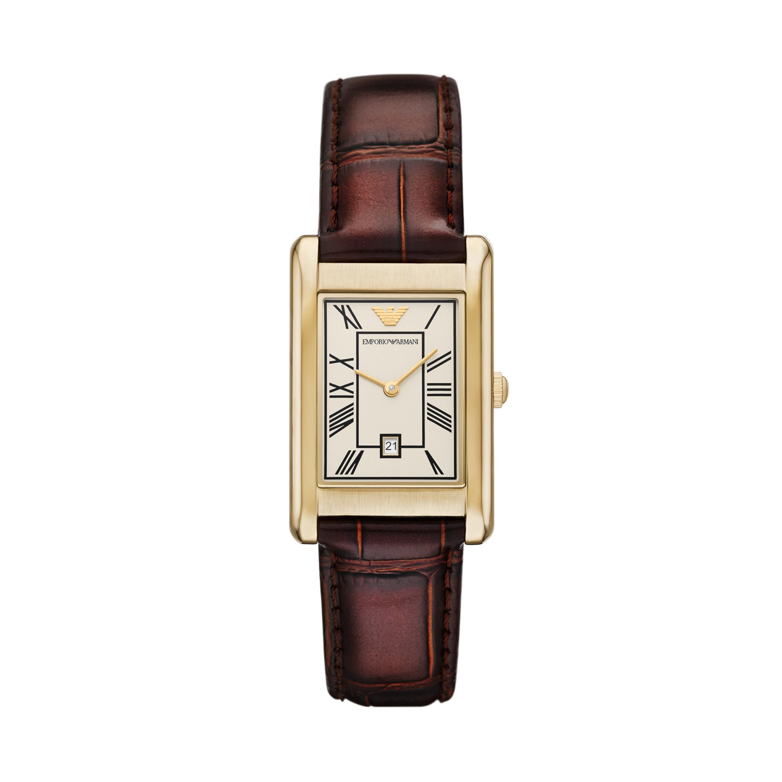Emporio Armani Mens Rectangular Watch with Stainless Steel or Leather Band Dress Watch for Men