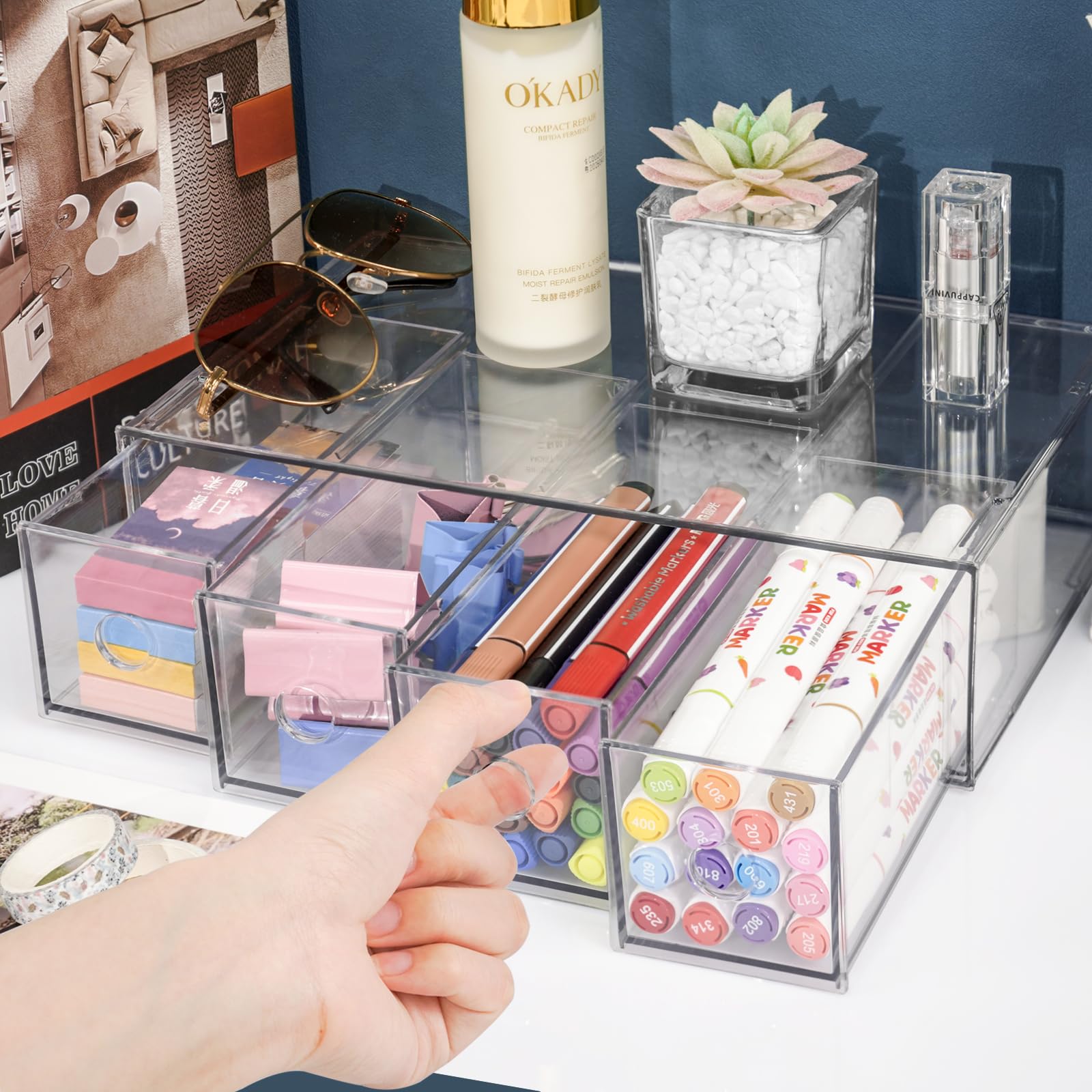 Desk Organizer with 4 Drawers, ToyaJeco Stackable Desktop Storage Box with Removable Drawer - Image 4