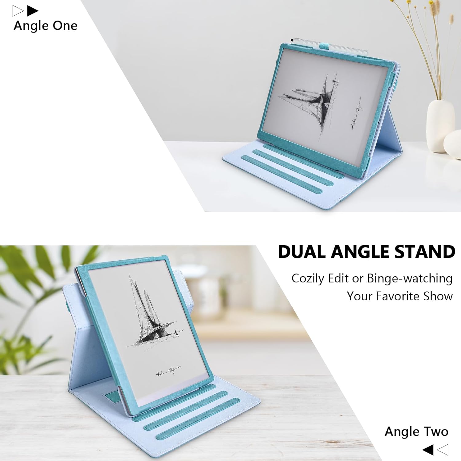 E NET-CASE Case for Onyx Boox GO 10.3" ePaper, New Upgraded Design 360 Degree Rotating Stand Cover with Pen Holder/Hand Strap & Auto Sleep/Wake (Sky Blue)