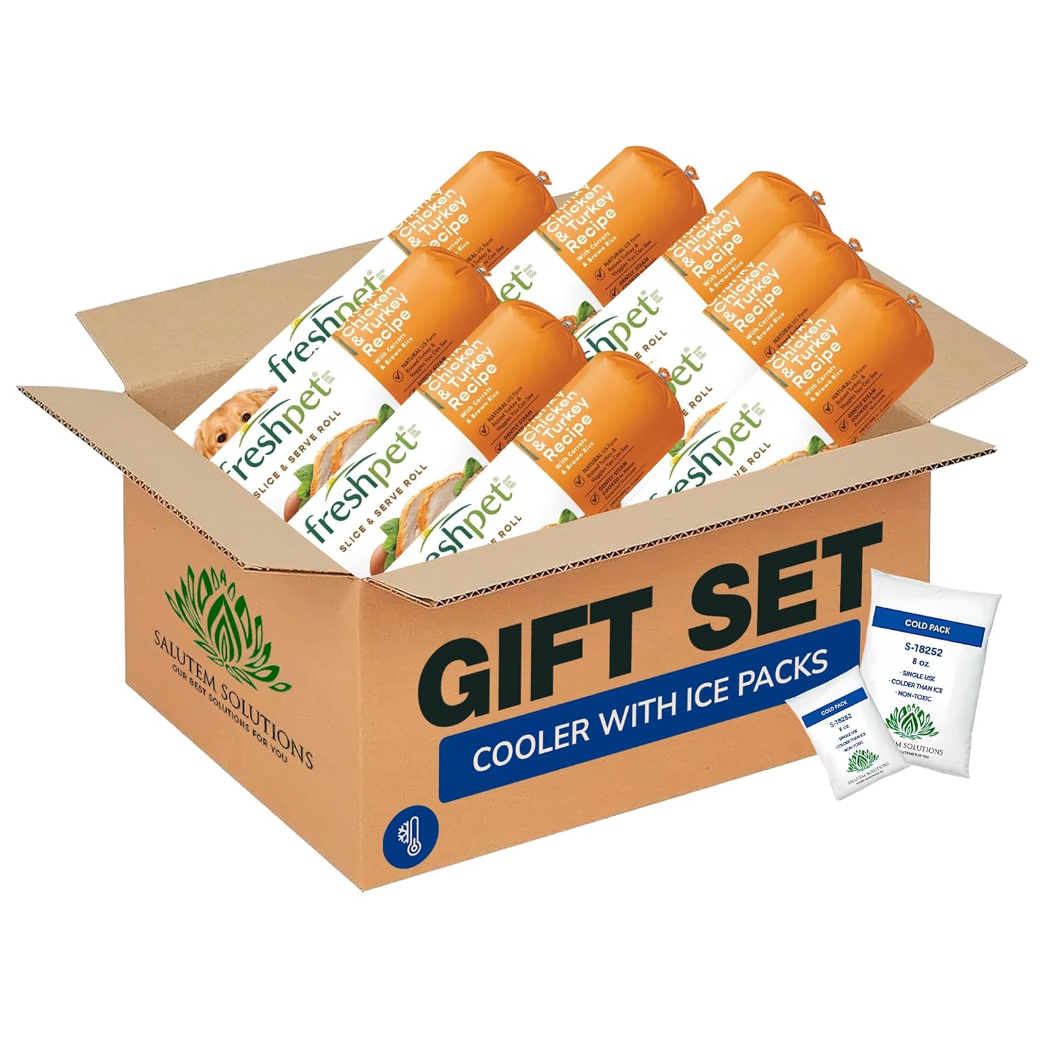 Salutem Vita – Chunky Chicken & Turkey Dog Food Rolls, Ready-to-Serve Chilled Meal, Gift Set: 1.5 lb - Pack of 8 (Total 12 lb)