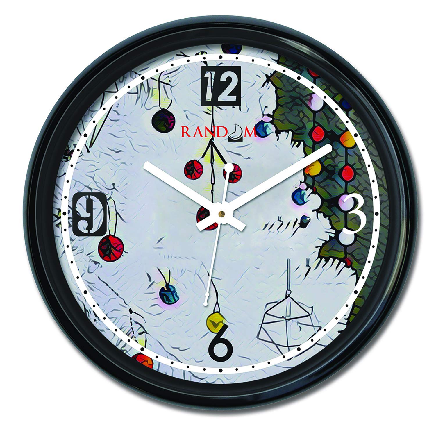 RANDOM RC-6593 Plastic Round Shaped Designer Wall Clock For Home Decor (12", 30 x 30 cm, Black)