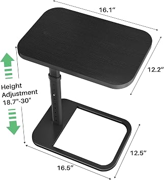 Kitstorack Upgraded TV Tray Table with Panel Lock, Adjustable Height & 90 Flip-Over Design, Sofa Arm End Side Table for Eating, Dinner, Snack, Laptop, Couch, Bed, Chair or Small Spaces, Black
