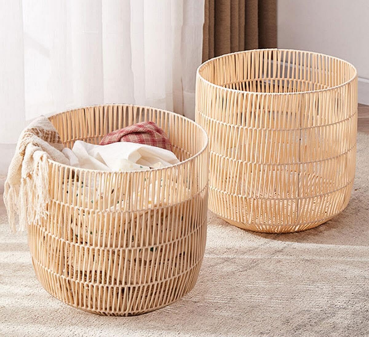 Amazon｜ランドリー バスケット 籐編をまねる洗濯カゴ 収納ボックス