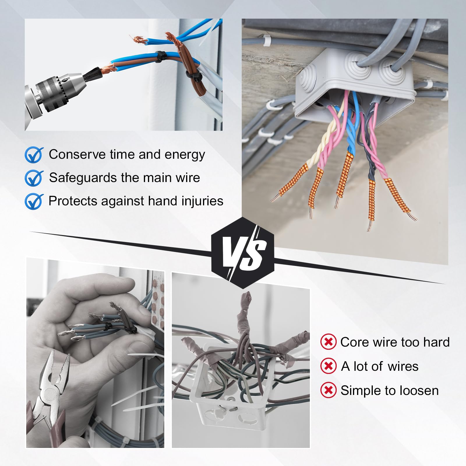 4 Pcs Multifunctional Wire Twister Tool for Drill, Lightweight Wire Nut Twister Compatible with 8 to 24 Awg and 2 to 7 Ways Effortlessly, Wire Nut Twister for Drill for Electrical Power Drill