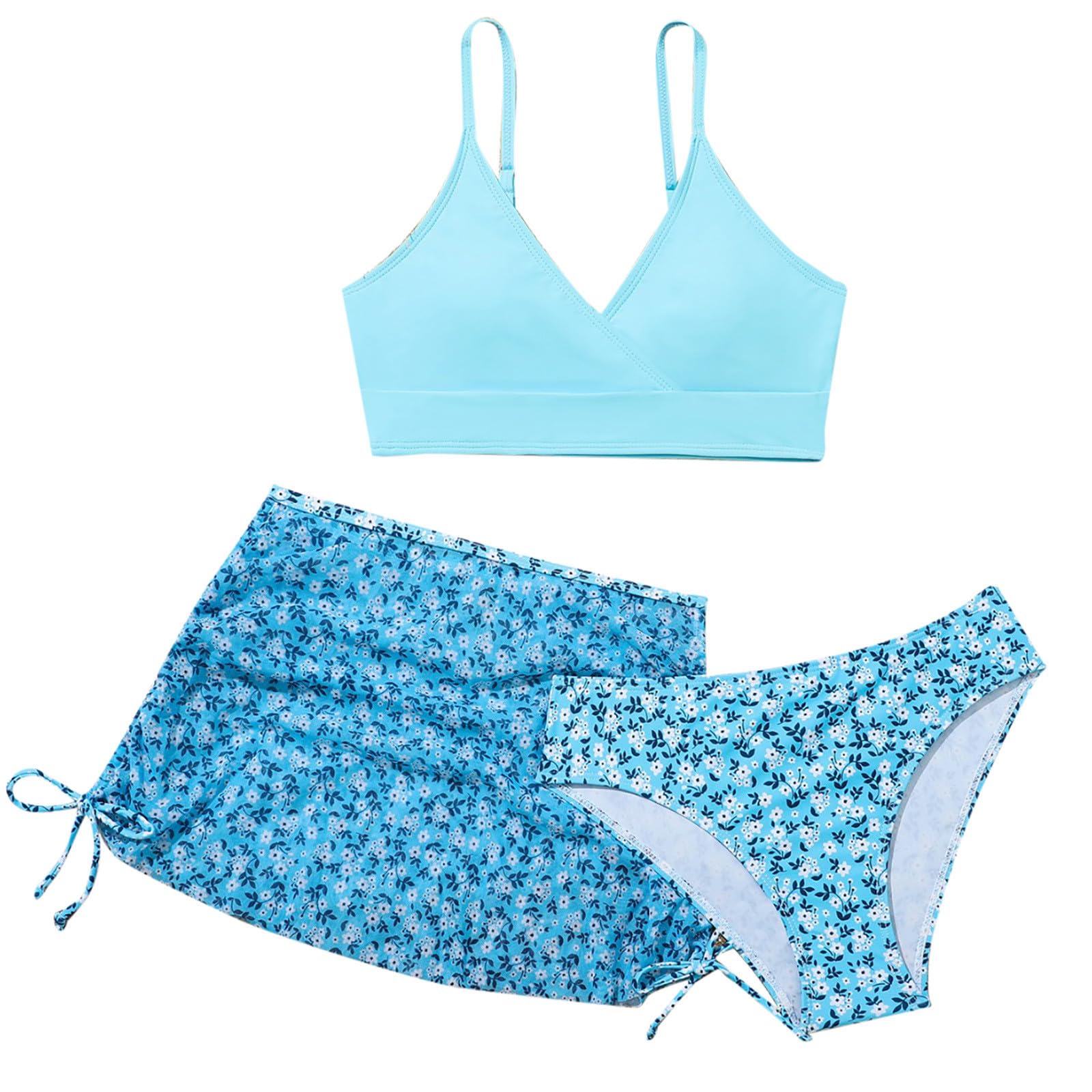 Cokbyavla Girl's Bikini Sets Bathing Suit with Shorts,Swimsuits for Girls 13-14 Two Piece Girls Swim Coverup Cute Bikinis for Teens Woman Bathing Suits Girls Red White an(66Sky Blue,10-11 Years)