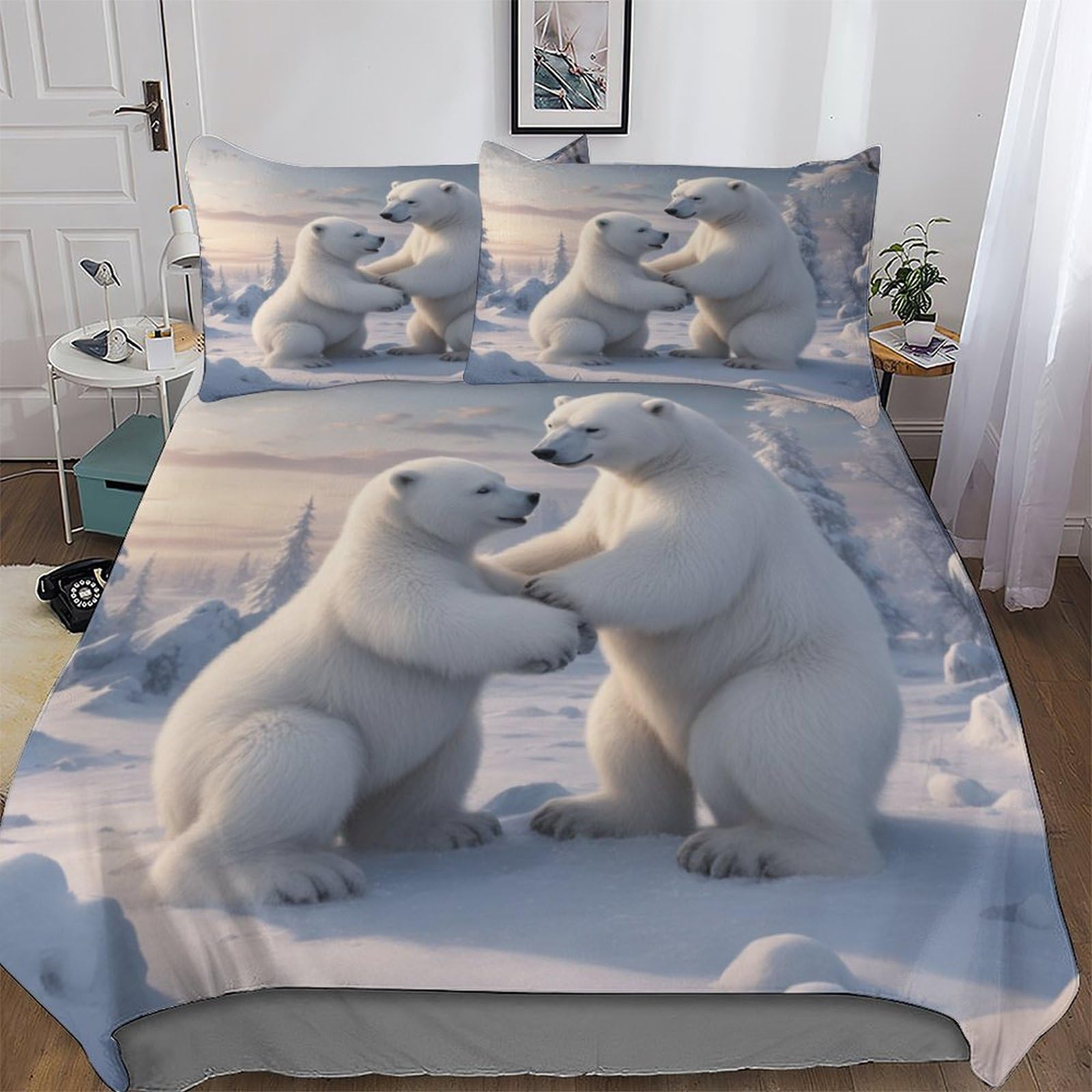 Parure housse de couette Polar Ours en microfibre douce supérieure pour grand lit enfant